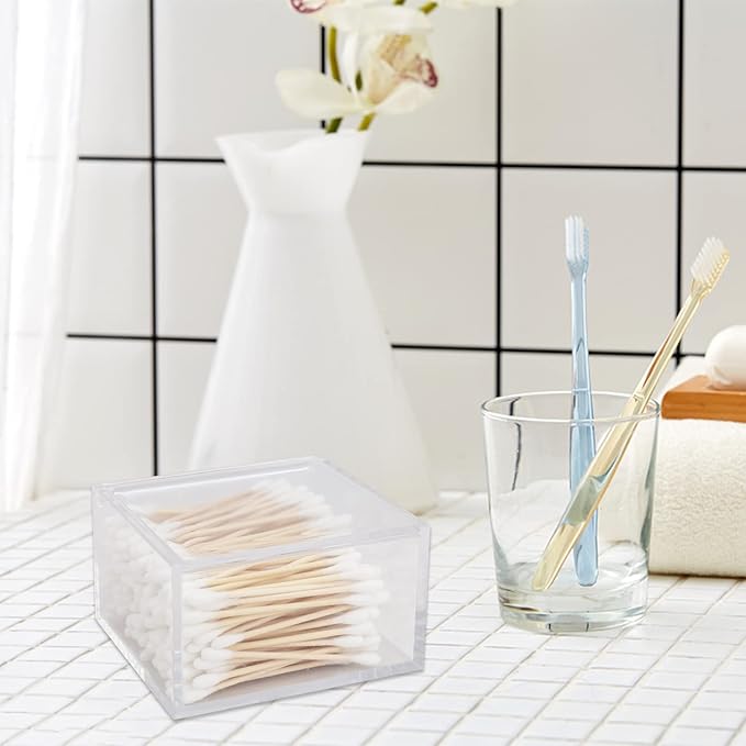 2 Pack Clear Acrylic Organizer with Lid for Paper Clips,Sticky Note,Qtip,Cotton Balls,Hair Ties Holder Acrylic Box for Home Office Bathroom Desk Organizer