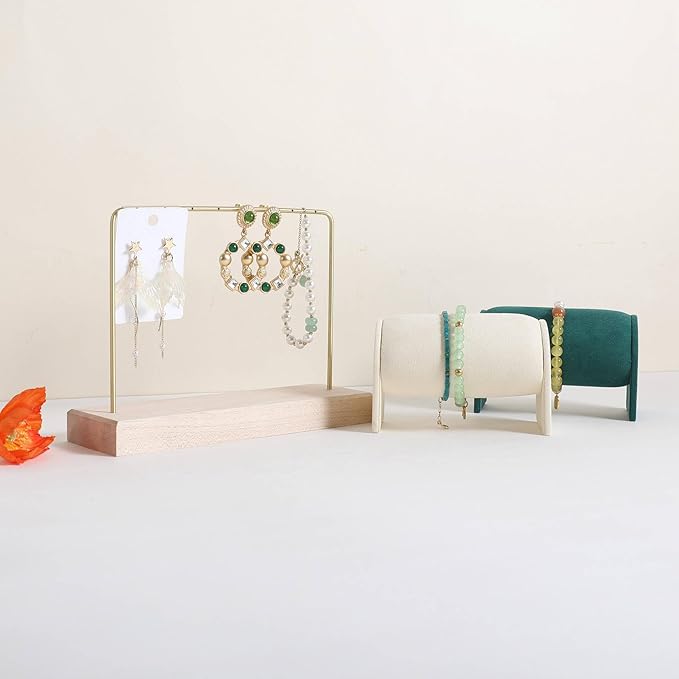 GemeShou Maple Earring holder for selling, Brass earring stands and displays for show, Wood Jewelry Storage hanging shelf for Girl Woman【U Shelf-Maple】