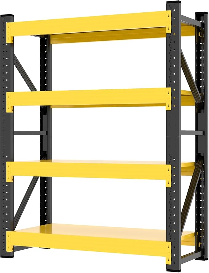 3800LBS Garage Storage Shelves, 47" W Garage Shelving Heavy Duty Adjustable Shelving Unit, 4 Tier Metal Utitly Shelves Industrial Shelving for Warehouses,Basement,Black Yellow