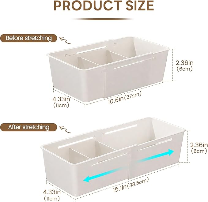 Adjustable Drawer Organizers - Expandable Drawer Dividers Organizers, Thickened PP Drawer Organizer Trays for Utensils, Pens, Makeups, Flatware and Junks, Multi-Use (Large)