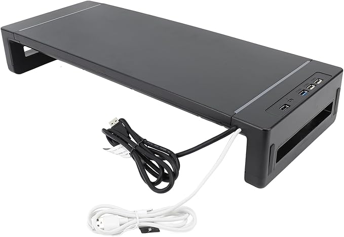 Monitor Stand Riser with 8 in 1 Docking Station Phone Holder Drawer 25KG Bearing Ergonomic Desktop Computer Storage Shelf for Home Office Workstation ABS Aluminum Alloy Black