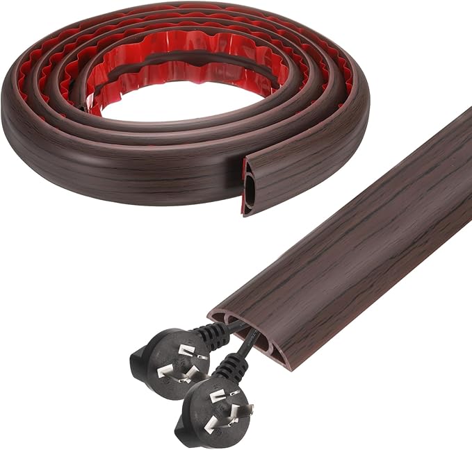 HARFINGTON 6ft Cord Cover Floor W0.6 x H0.33 Inner Channel PVC Hide Extension Cable Floor Wire Hider Wire Covers Protector for Prevent Cable Trips Cables Management, Wood Black