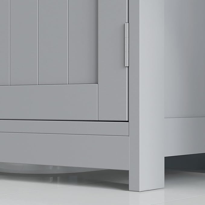 kleankin 23.5" Pedestal Sink Storage Cabinet, Freestanding Bathroom Under Sink Cabinet with U-Shape Cut-Out and Adjustable Shelf, Gray