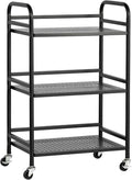 HDANI 3 Tier Rolling Cart,Heavy Duty Multifunctional Metal Frame-Supports 22 Lbs Per Tier,Mesh Rolling Cart with 2 Lockable Wheels for Office,Home,Bedroom,Kitchen,Bathroom,Black