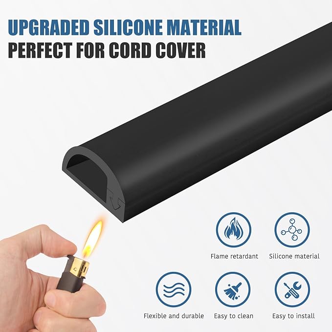 Silicone Wall Wire Hider, Side Open Wire Covers for Cords on Wall, 3.3FT Self-Adhesive Flexible Cord Hider for Mounted TV, Home Office, Cavity 0.63" W x 0.31" H