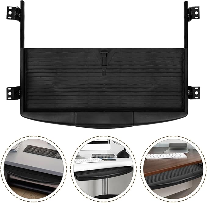 Under Desk Keyboard Tray with Adjustable Height, Ergonomic Slide-Out Keyboard Organizer, Black ABS Holder for Home and Office Use
