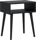 NTC Solid Oak Zoe Nightstand, Mid Century Modern Side Table Bedroom, Bedside Furniture, Night Stand, End Table, Easy Assembly - Burnt Black