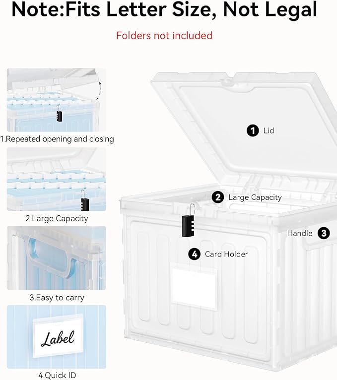 Oterri Plastic File Box with Lid for Letter Size File Folders, Hanging File Folder Box, File Organizer for File Cabinet, Home, Office,School(Clear, Large-1 Pack Without Folders)