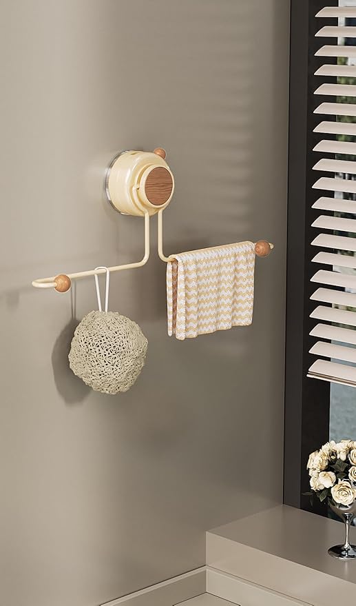 Wall Hanging Jewelry Organizer with Wooden Beads, Strong Suction Cup Hair Clip Holder for Bathroom & Bedroom, 12 Inch Space Saving Storage for Hair Ties, Necklaces, Bracelets, Rings