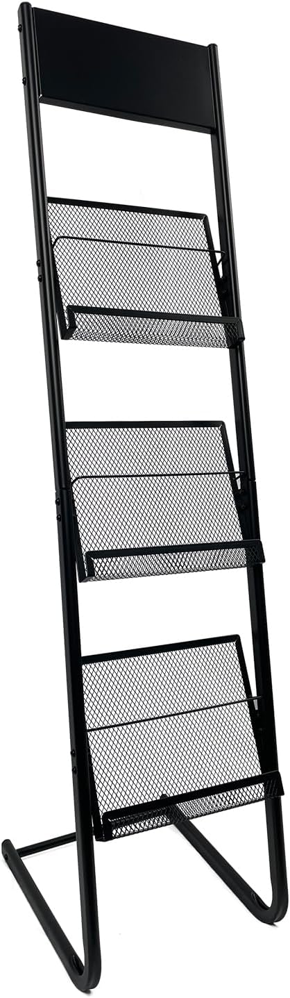 TONGMO Floor-standing 3-Layer Magazine Rack, Brochure Display Stand, made of high-hardness metal, suitable for Exhibitions, Offices, and any organization requiring information display. (3F-Black)