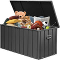 Domi 100 Gallon Deck Box, Metal Outdoor Storage Box with Lock Wheels Side Handles, Waterproof Outside Storage Box for Patio Cushions, Shoes & Pool Tools