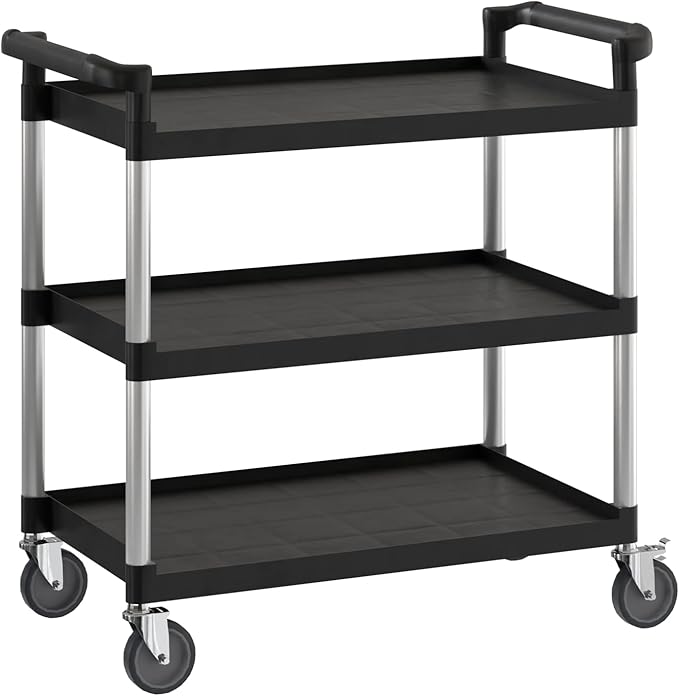 Black Utility/Bussing Cart with Three Shelves - 42" x 20"