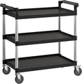 Black Utility/Bussing Cart with Three Shelves - 42" x 20"