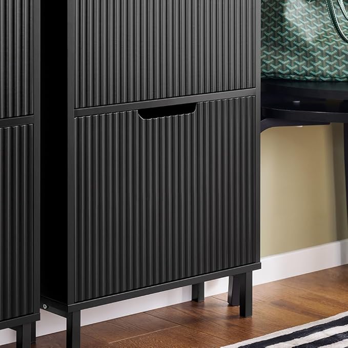 SoBuy Shoe Cabinet, Narrow Shoe Storage Organizer for Entryway, Thin Free Standing Shoe Rack Porch Front Door 3 Drawers, Black FSR177-H-SCH