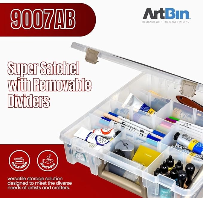 ArtBin 9007AB Super Satchel with Removable Dividers, Portable Art & Craft Organizer with Handle, [1] Plastic Storage Case, Clear