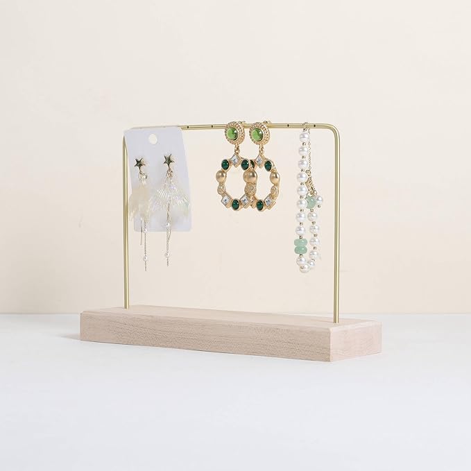 GemeShou Maple Earring holder for selling, Brass earring stands and displays for show, Wood Jewelry Storage hanging shelf for Girl Woman【U Shelf-Maple】
