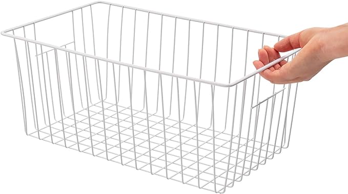 Freezer Basket Organizer, Refrigerator Metal Wire Storage Divider, Household Container Bins with Handles for Kitchen, Pantry, Cabinet, Closets - Pearl White (4, 16in x 9in x 7in)