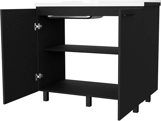 Oklahoma 2 Utility Sink & Cabinet, Interior Shelf, Aluminum Countertop,Black -Kitchen Room