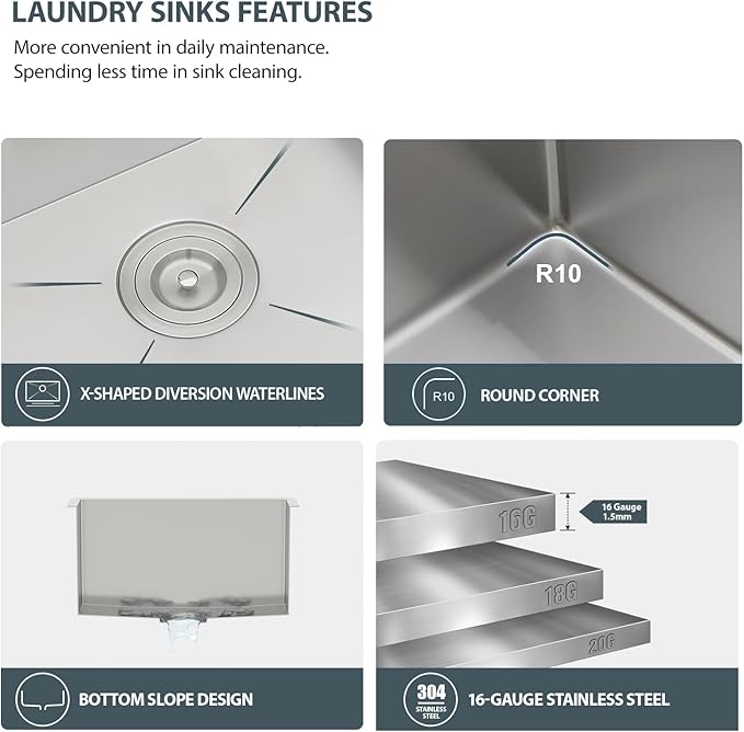 21 Laundry Sink Stainless Steel - Lordear 21" x 19" x 13" Deep Bowl Undermount Sink Ledge Workstation 16 Gauge Stainless Steel Handmade Utility Laundry Room Kitchen Sink Basin