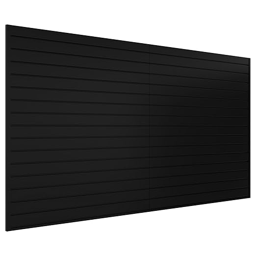 Slatwall Panel 8 FT x 4 FT, Interlocking Slat Wall Paneling, Wall Mounted PVC Wallpanel, Suitable for Garage Storage and Organizer, Slatwall Board, Shelves - Black