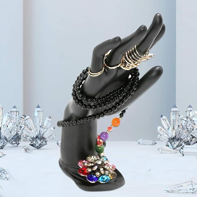 Resin Lotus Flower Ring and Bracelet Artcraft Hand Display Rack(Lotus Hand Model,Black)
