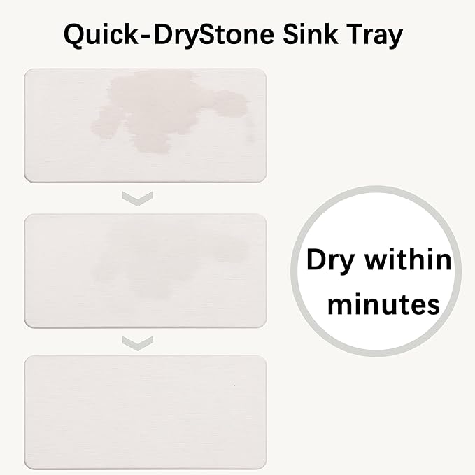 2 Pcs Water Absorbing Stone Trays, Kitchen/Bathroom Sink Soap Dish, Diatomite Tray Used for Hand Soap & Cosmetic Bottles in The Modern Home, 4" W x 8.3" L, White
