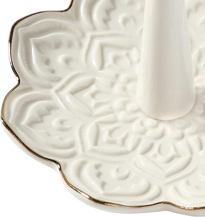 Ceramic White Mandala Jewelry Holder Decorative Ring Holder/Trinket Tray Engagement Wedding Birthday Gifts for Women Her