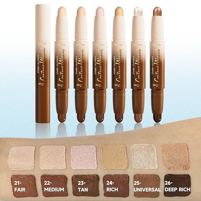 evpct Nude & Light Beige Cream Contour Stick Face Body Makeup Dual Ended, no Transfer Waterproof 2 in 1 Cream Concealer Stick Contouring Makeup, Nose Contour Bronzer Sticks Face Highlighter Make up