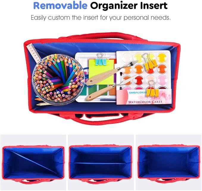 ZKOO Art Organizer Desktop Craft Storage Tote Bag Storage Craft Bag Organizer for Crafts, Sewing, Paper, Art, Canvas, Supplies Storage Organization with Handles for Travel or Daily Use (Blue, Small)
