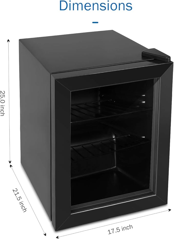 Compact Mini Freezer with LED Light 3-Layer Glass Display Door 2.1 Cu Ft with 2 Removable Shelves Quiet Upright Freezer 7 Temperature Settings Perfect for Liquor and Ice Cream