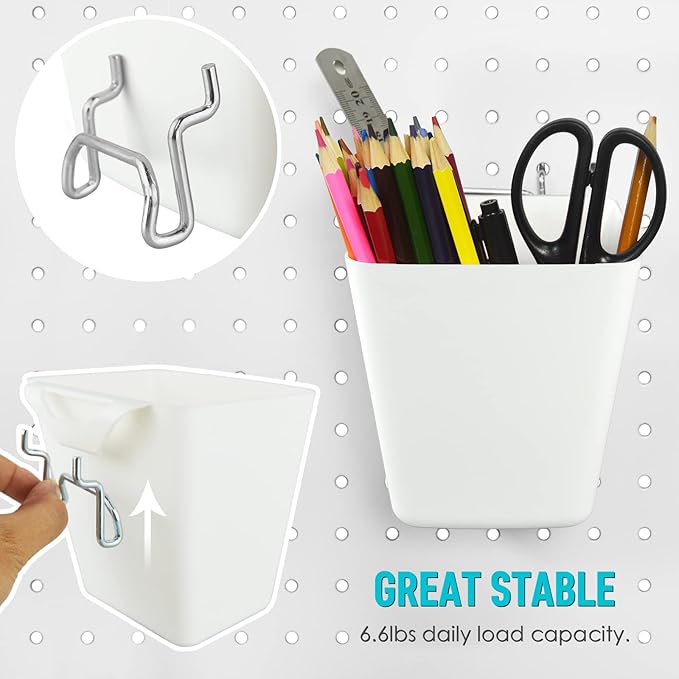 G.CORE Peg Board Organizer 21 Pack, Pegboard Accessories with Baskets Cups Hooks - 1/8" & 1/4" Peg Board Wall Tool Organizers, Utility Holders & Hangers for Garage Craft Workbench (White & White)