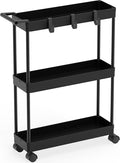 Simple Houseware 3-Tier Slim/Narrow Storage Cart with Handle, 5.5'' Wide x 26.5'' Height Rolling Organizer for Kitchen, Bathroom, Laundry Room - Black