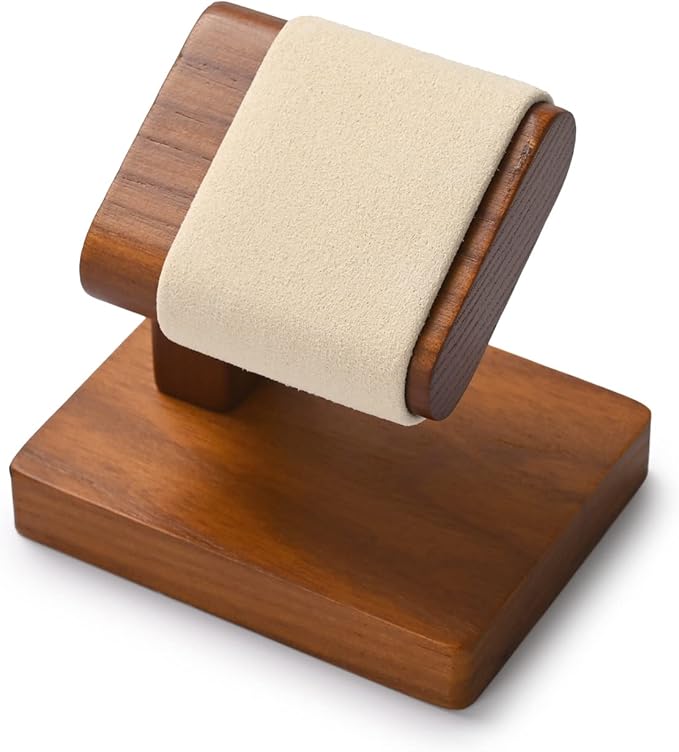 Oirlv Solid Wood Single Watch Display Stand Showcase Bracelet Bangle Jewelry Display Holder Wristwatch Holder for Men or Women(Creamy-white)