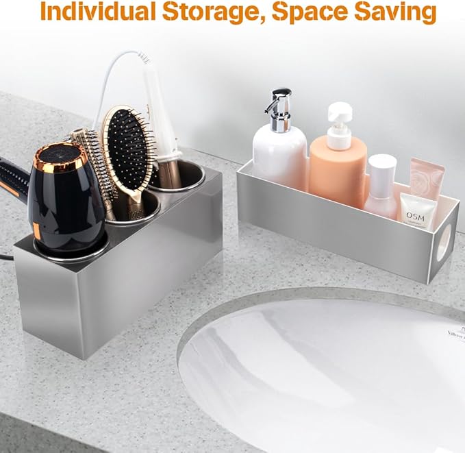 Hair Tool Organizer - Bathroom Vanity Organizers and Storage, Hair Styling Accessories Hot Tools Organizer Hair Dryer, Blow Dryer, Curling Iron, Flat Iron, Hair Straightener, Silver