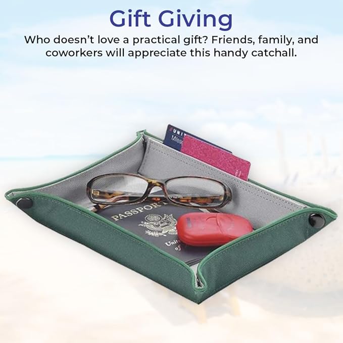 Valet Tray for Men and Women, EDC Catchall Organizer for Jewelry Phone Coins Wallet Keys, Catch All Tray for Bedside Entryway Desk, Dump Station Box, Folds Flat