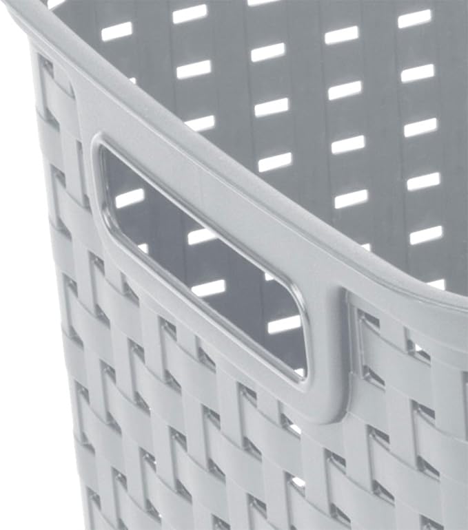Sterilite 6-Pack Tall Weave Basket, Wicker-Style Plastic Open Storage Bin, Cement Gray - Multi-Purpose Decorative Organizer for Laundry Area, Shelves, Closets, Pantries, Living Rooms or Offices