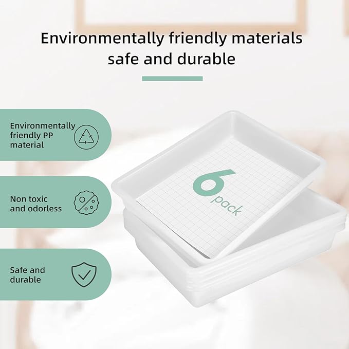 Turn in Trays Classroom, 6 Pack White Paper Trays for Classroom with Colorful Labels, Thick Plastic Storage Bins,Paper Bins for School, Office Organization, Letter Size Flat Storage Tray