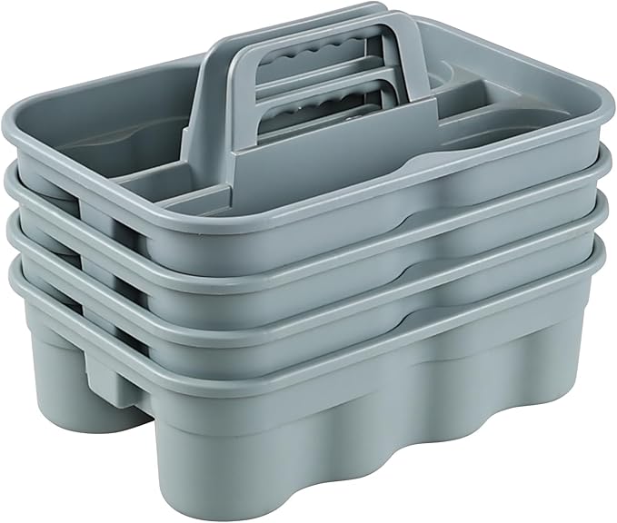 4-Pack Plastic Carry Caddy with Handle, Cleaning Utility Caddy Tote, Gray Housekeeping Tote