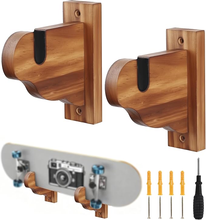 Skateboard Wall Mount, Wooden Horizontal Skateboard Rack Wall Hanger Display and Storage