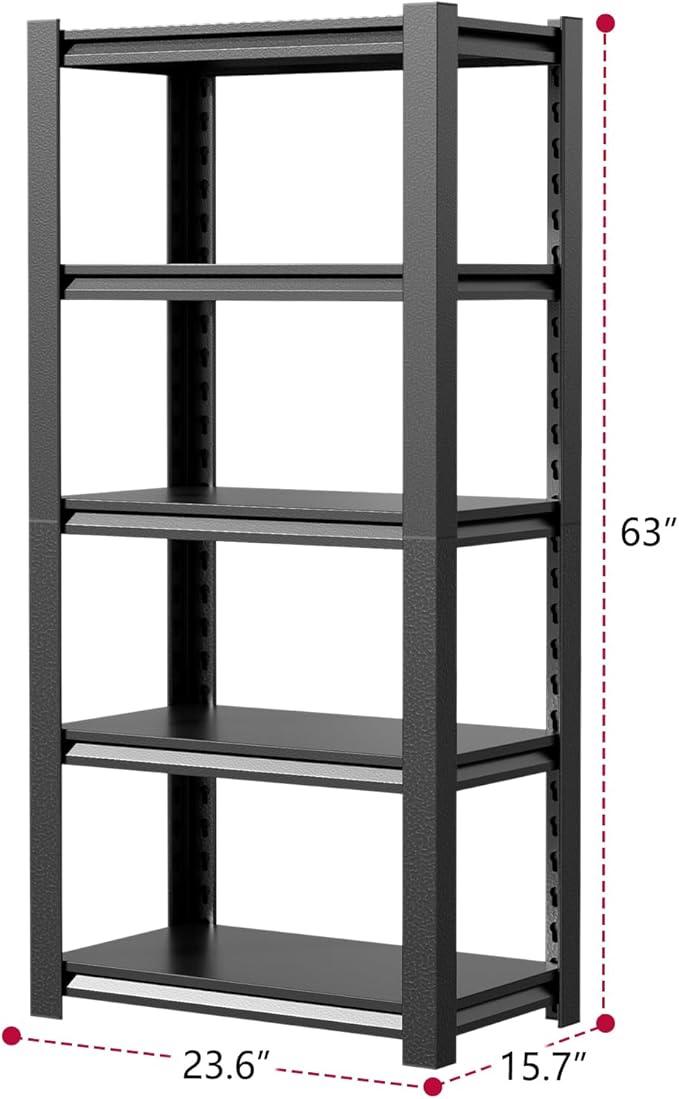2500LBS Storage Shelves 5 Tier Garage Shelving Heavy Duty Adjustable Shelving Unit Metal Storage Rack for Basement, Pantry, Kitchen, Warehouse 15.8" D x 23.6" W x 63" H