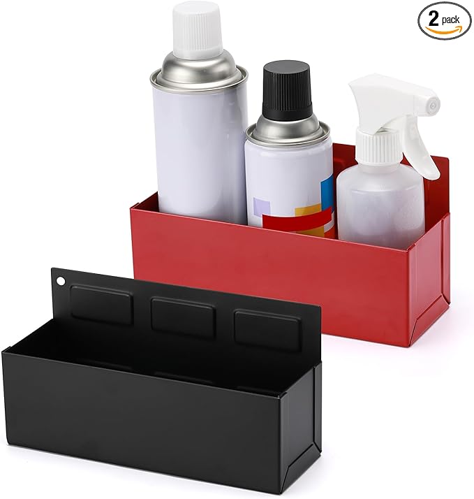 Mayouko 2PCS Magnetic Aerosol Spray Can Holder, 8.3" x 3" x 4.4", Magnet Toolbox Bottle Holder, Toolbox Storage Shelf for Chest, Garage, Workspace, Black&Red