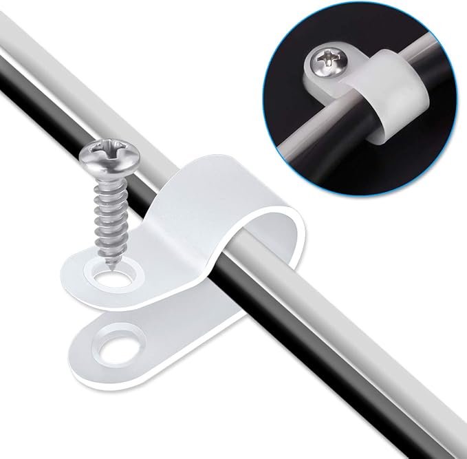 LOKMAN 100 Pack 3/8 Inch Rope Light P-Style Mounting Clips with Compatible Stainless Steel Pan Head Phillips Screws White