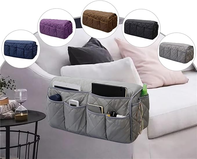 Sofa Armrest Organzier for Remote Control Holder with 14 Pockets for Recliner Organizer Armchair Caddy Organizer for Glasses Keys Phones ipads Storage, Gray