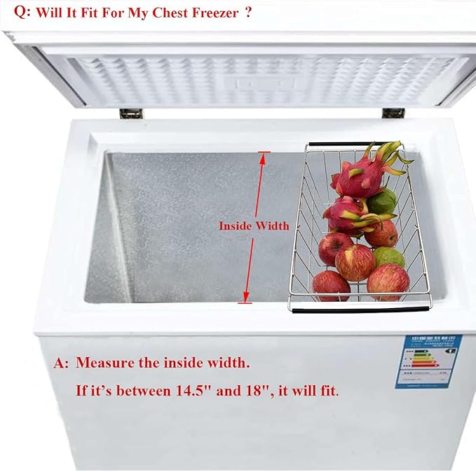Orgneas Expandable Chest Freezer Basket, Stainless Steel Hanging Deep Freezer Organizer Bins Adjustable Handles (16.5" ~ 20") Wire Basket Storage Rack, Fits 5 Cu.FT and 7 Cu.Ft Chest Freezer