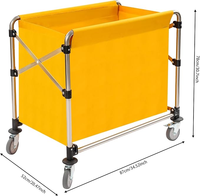 Commercial Laundry Cart with Wheels,Folding Laundry Hamper Cart,Heavy Duty Rolling Laundry Basket with Large Capacity,Laundry Sorter Trolley for Home Hotel Apartment (Yellow, 34.25 * 20.47 * 30.7in)