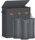SONGMICS 47.6 Gallon (180 L) Laundry Hamper, 3-Compartment Laundry Basket Sorter with Lid, Labels, Removable Liner Bags, for Bedroom, Dark Gray URLH013G01
