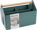 BLUE GINKGO Medium Storage Basket – Plastic Caddy with Wooden Handle for Office, Arts & Crafts, or Home Supplies (Green)