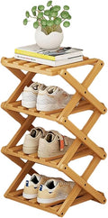 YYW Bamboo Shoe Rack for Entryway,Installation-Free and Foldable Vertical Shoe Storage Organizer,Free Standing Shoe Racks Shelf Closet Shoe Organizer for Living Room (Nature-4 Layers)