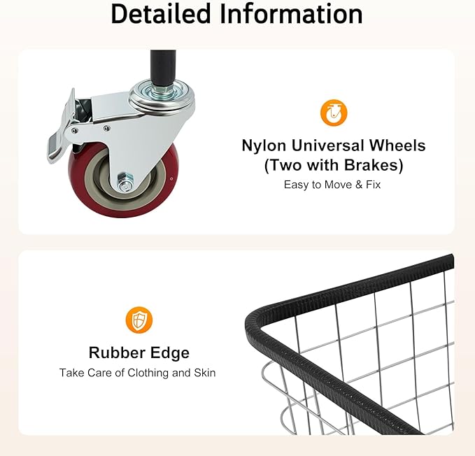 2.5 Bushel Wire Laundry Cart Commercial Laundry Basket Cart Rolling Laundry Basket with Wheels Heavy Duty Large Steel Baskets for Clothes Storage Organization