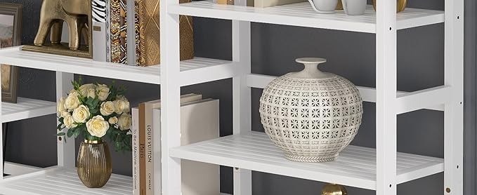Homykic Bamboo Triple Wide Bookshelves and Bookcases, 6-Tier Shallow Open Bookcase with 17 Display Shelves, 6ft Super Large Freestanding Book Shelf for Home Office, Bedroom, Living Room, Pure White